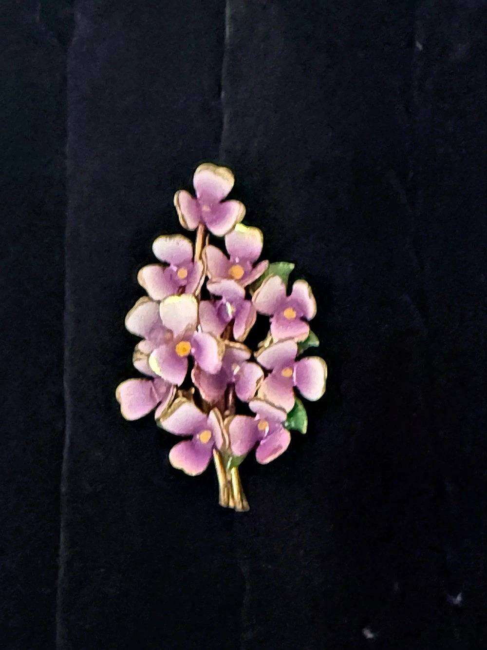 Cold Painted Enamel Vintage Brooch Purple Floral Gold Tone Metal